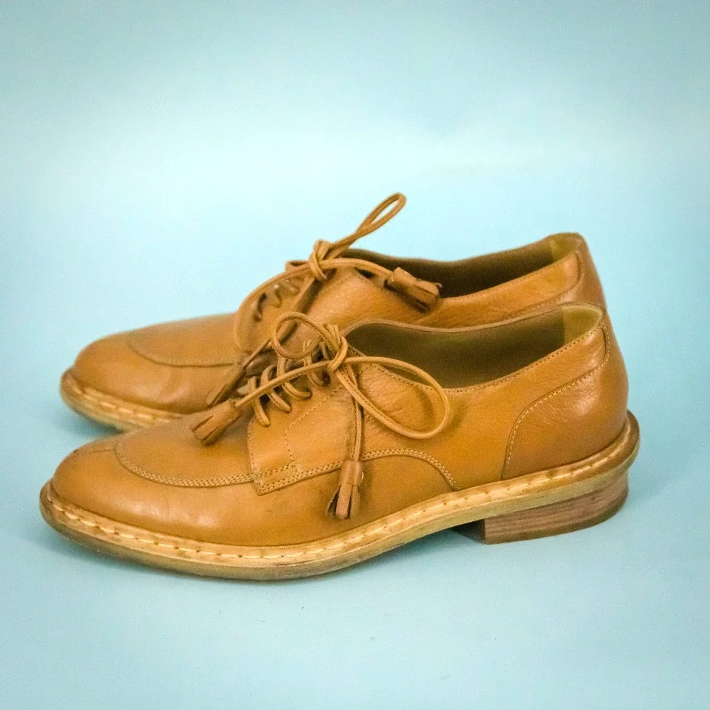 Balenciaga Paris 39.5 Size 9.5 Leather Oxford Lace Tassel Pointed Loafers Shoes